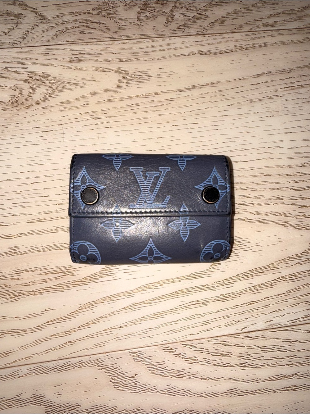 Louis Vuitton Pilot Trifold Wallet Aerogram Blue Leather Authentic